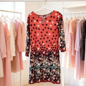 Haani Coral and Black Casual Sheath Dress with 3/4 Sleeves